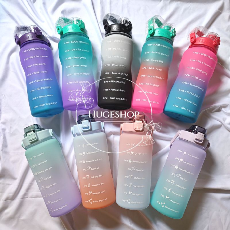 [READY STOCK] QUIFIT BOTOL MINUM PENANDA WAKTU 2 LITER | BOTOL TUMBLER VIRAL WARNA LUCU