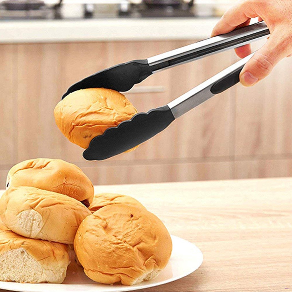 [READY STOCK] 9-Inch Long BBQ Grilling Tong Stainless Steel TPR Nylon Cooking Grilling Barbecue Non-Stick Salad Cake Serving Clip