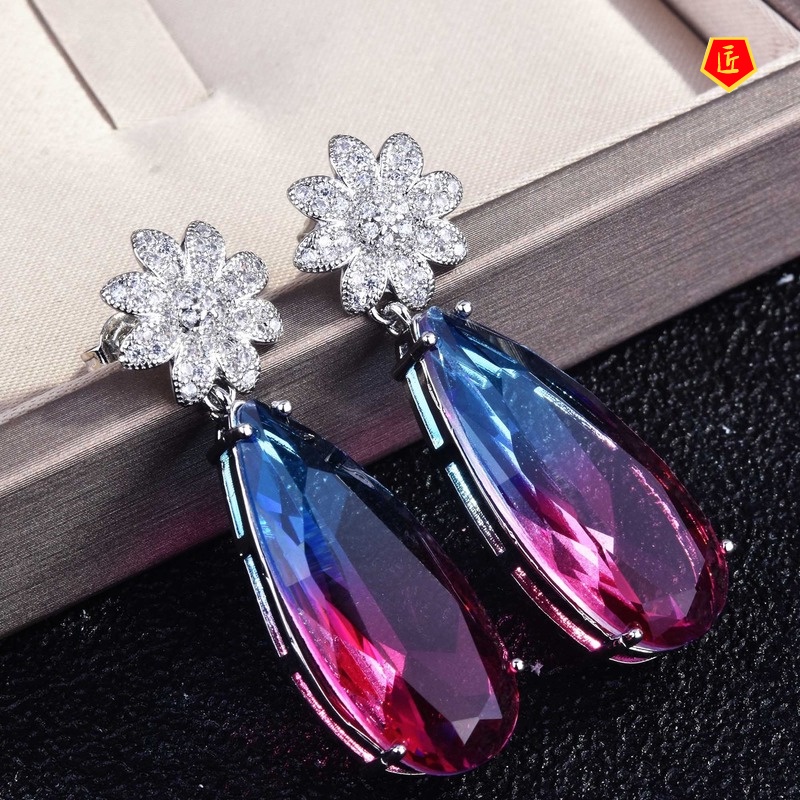 [Ready Stock]Female Versatile Gradient Amethyst Long Elegant Earrings