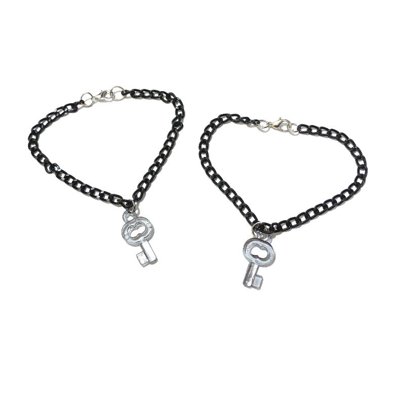 Sepasang (2 buah) Gelang Pasangan Black Key Chain Kunci Rantai Hitam Bracelet Couple Persahabatan