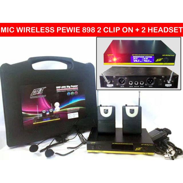 Mic Microphone PIWIE 898 Double Clip On  + Double Headset TERBAIK