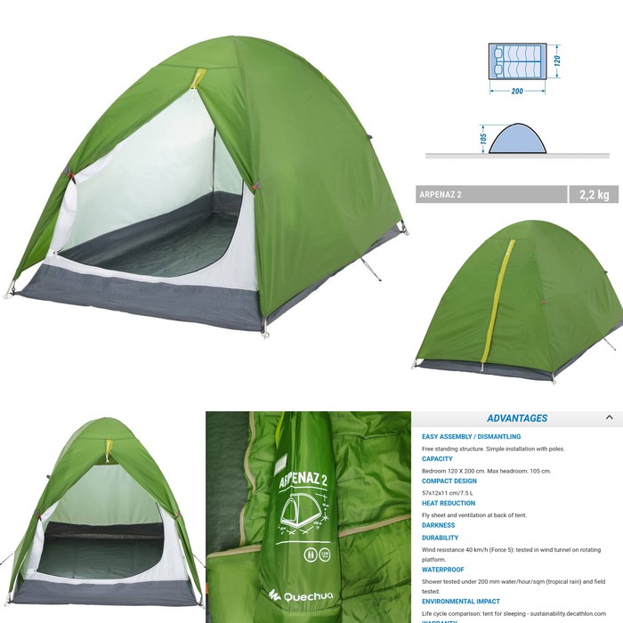 Original Tenda Arpenaz 2 Kapasitas 2 Orang Quechua Diskon Shopee Indonesia
