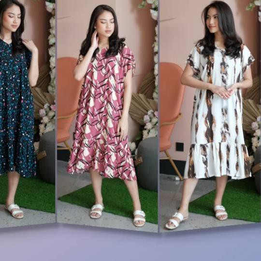 ♠ Daster Ruffle busui bahan katun premium/ daster panjang busui sebetis ✫