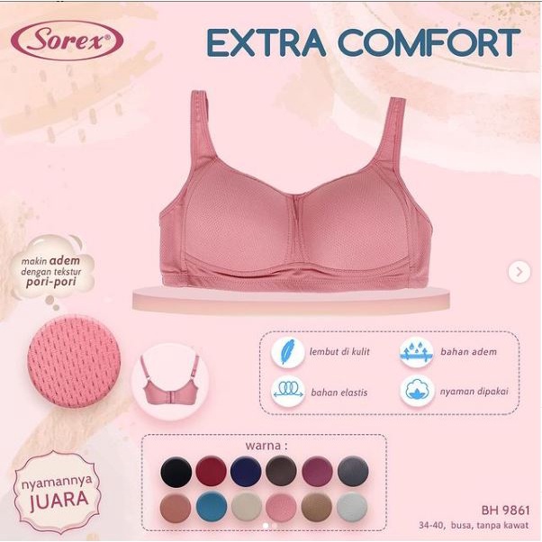 BRA EXTRA COMFORT SOREX 9861 BH Super Nyaman sz 34 36 38 40  busa tipis tanpa kawat BTK