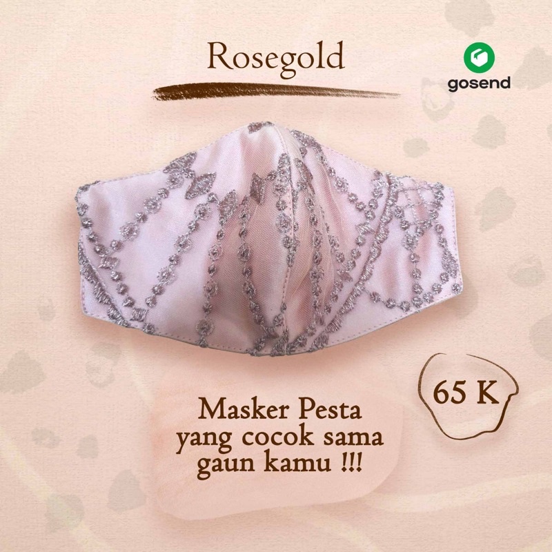 Masker Kain 3 ply | Satin Brokat Rosegold