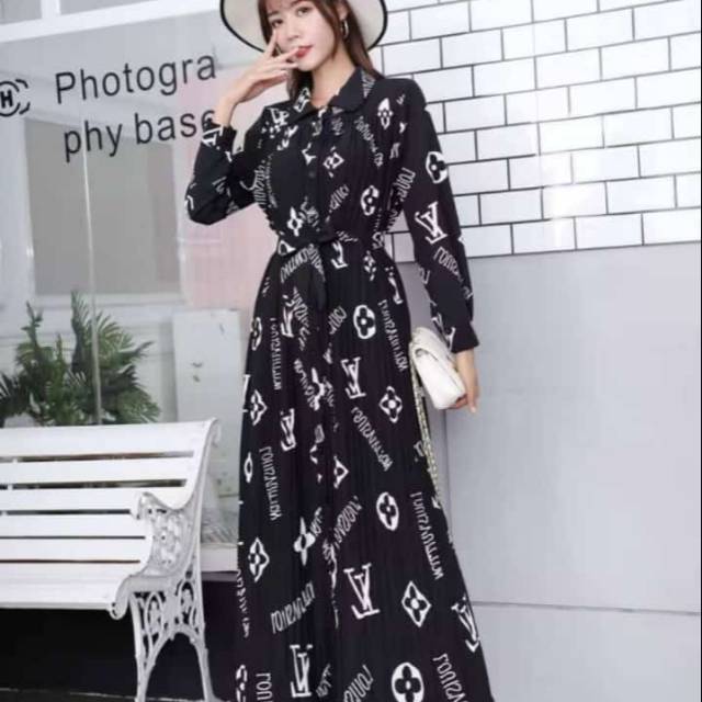 maxi dress / gamis plisket LV ld 108