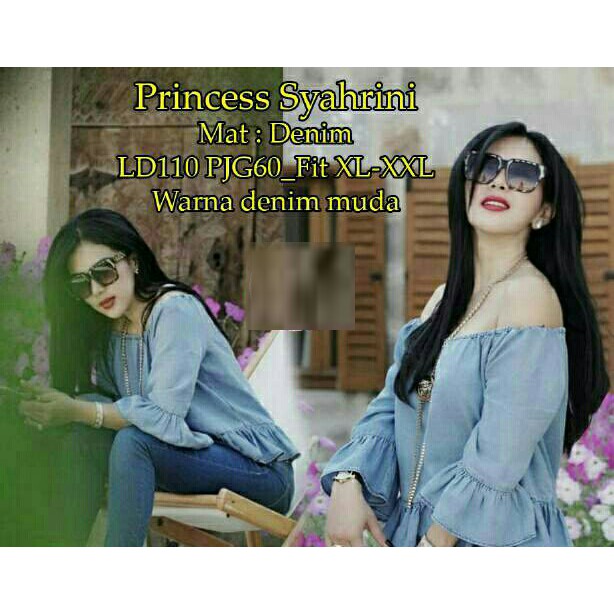 [princess syahrini RO] Blouse Wanita Denim Biru Muda