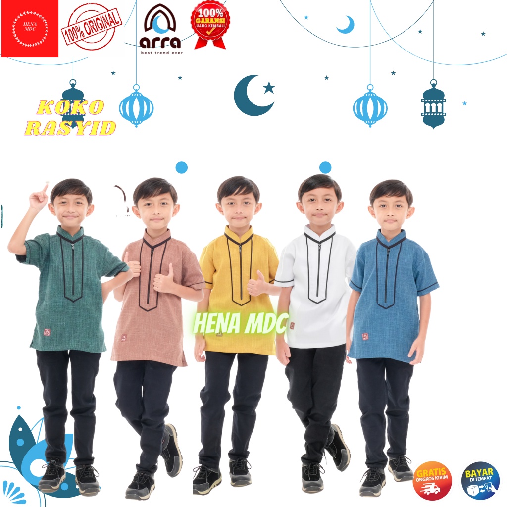 COD Baju Koko Anak Umur 3-12 Tahun Kurta Pakistan Arra Rasyid Warna Kuning Coklat Putih Biru Hijau K