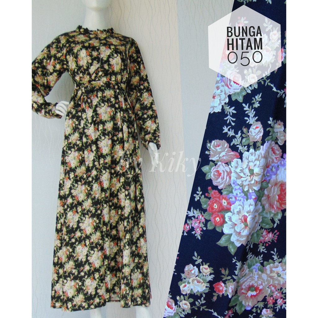 Gamis Katun Jepang Ori Kiky Motif BUNGA TANPA SAKU Size S M L