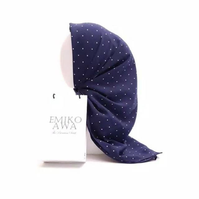 Jilbab Segiempat Motif PolkaNavy Rami Berkualitas