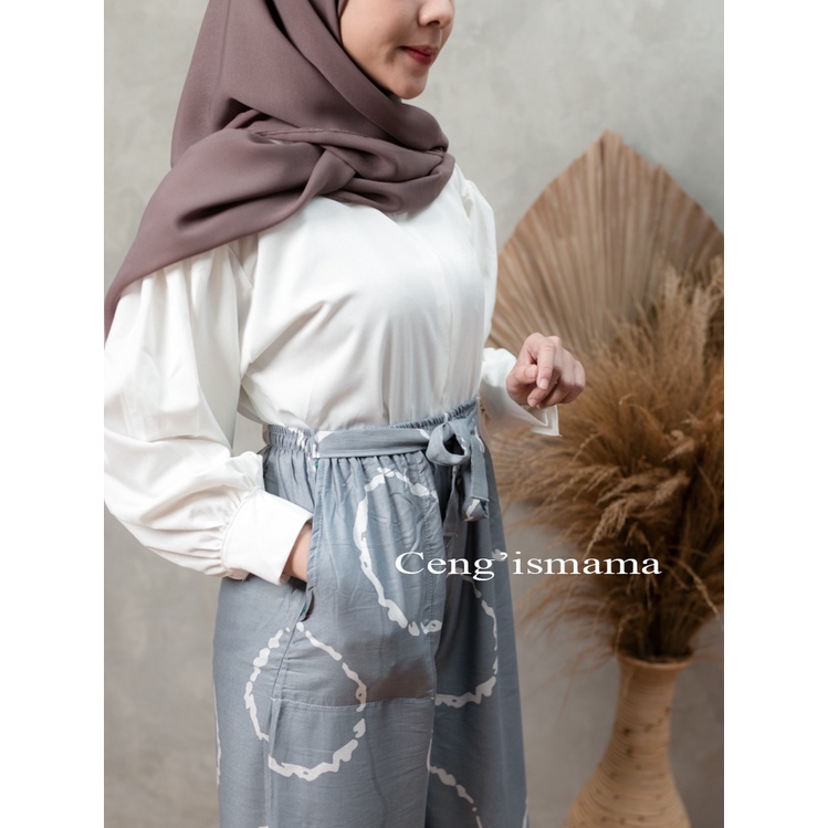 Celana Panjang Kulot Wanita Motif Cincin Sibori Bahan Rayon-1