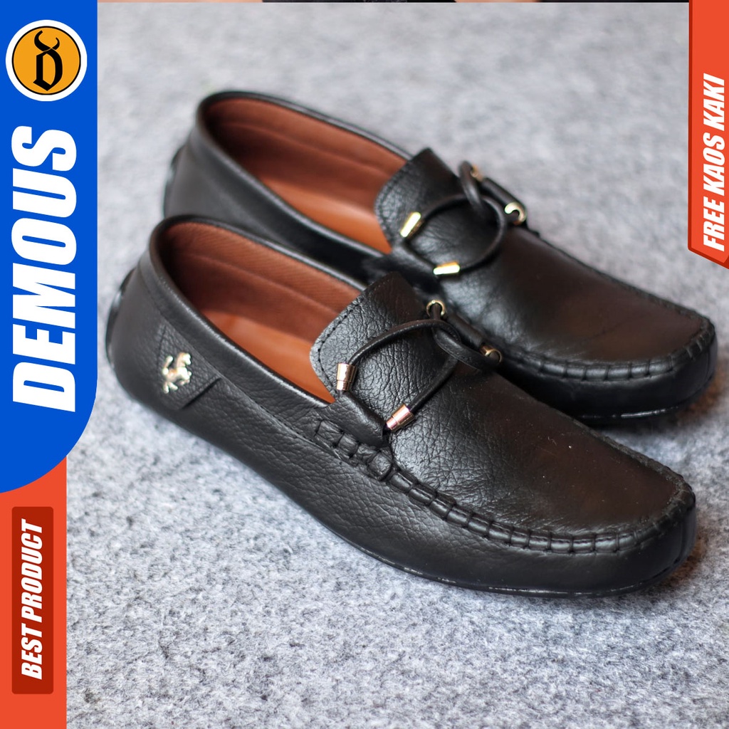 DEMOUSE KUDE Sepatu Casual Formal Pantofel Kulit Asli Hitam