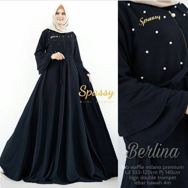 BERLINA DRESS Bahan Moscrepe Aplikasi Mutiara Baju Hijab Panjang Simple Gaun Kerja Muslimah