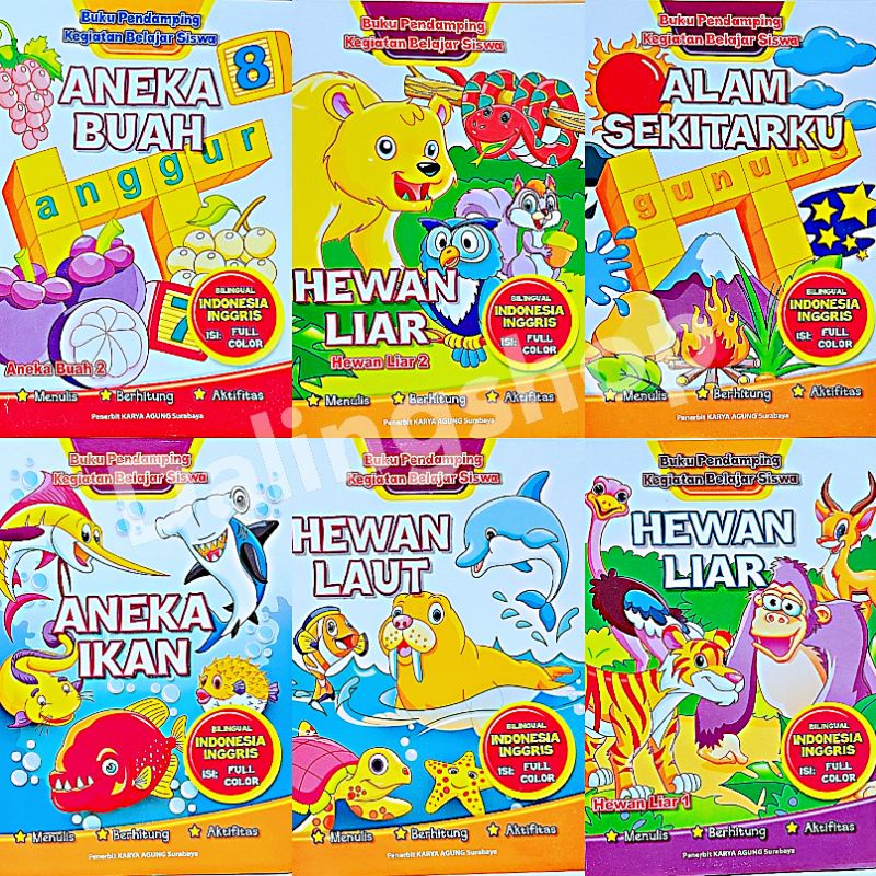 Dalingshop Buku Bilingual Indonesia Inggris Full Color Buku Mewarnai Menulis Berhitung Aktifitas