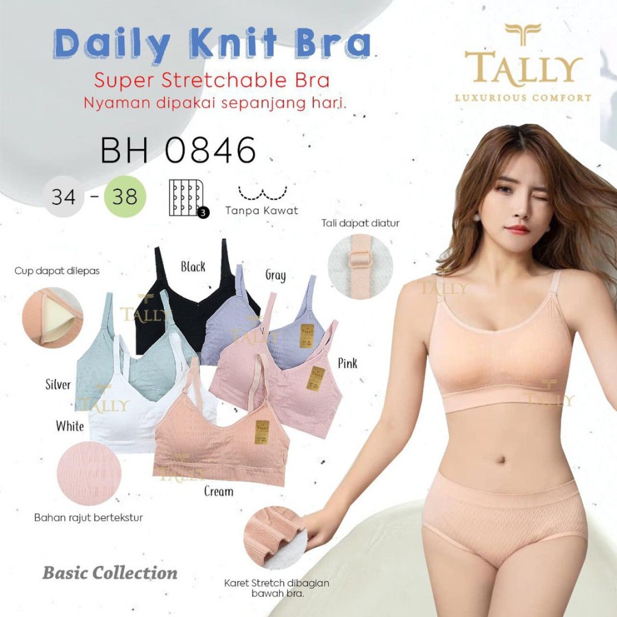 TALLY BRA BH RAJUT 0846 TANPA KAWAT BUSA TIPIS SIZE 34 36 38 CUP B