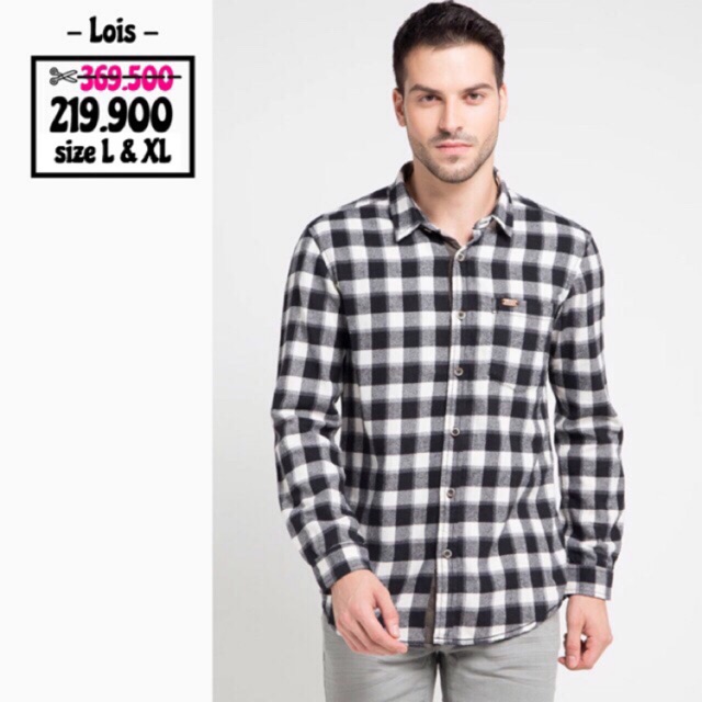 Kemeja Pria Lois Original Motif Kotak Monokrom - Hitam Putih