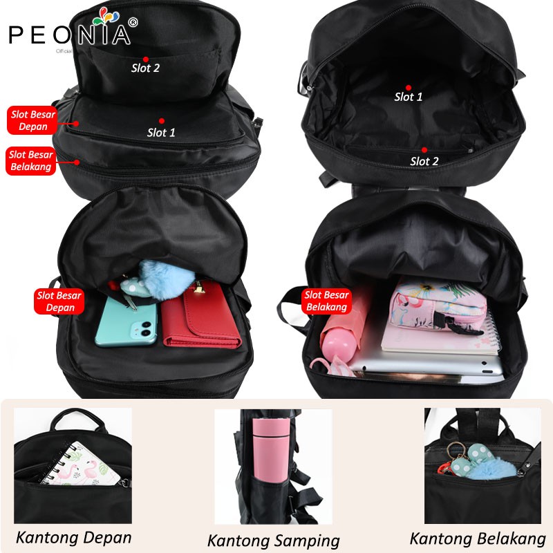 Peonia PNA COLLA Water Resistant Ransel Korea Tas Wanita Punggung Import Kantor Kerja Sekolah Kuliah Outdoor Trendy Fashion Style Travel Casual Backpack Anak Remaja Perempuan Selempang Cewek Bag-2