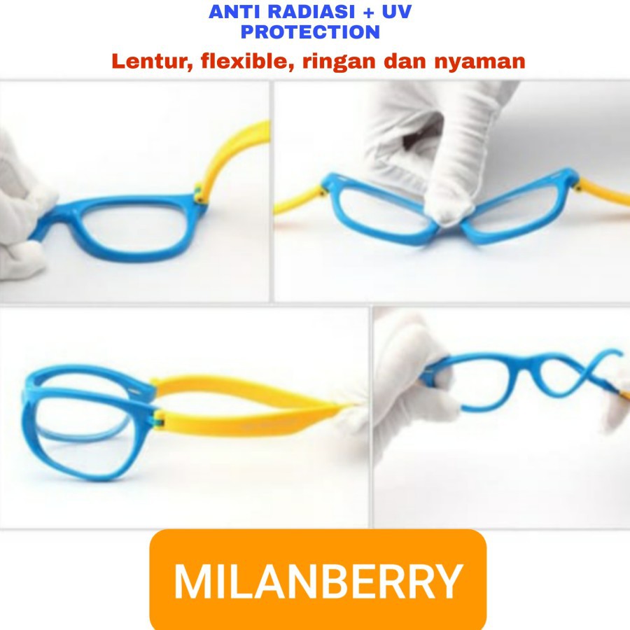 MILANBERRY KACAMATA ANTI RADIASI ANAK PELINDUNG SINAR BLUERAY, CAHAYA TV, LAPTOP, HANDPHONE, GADGET