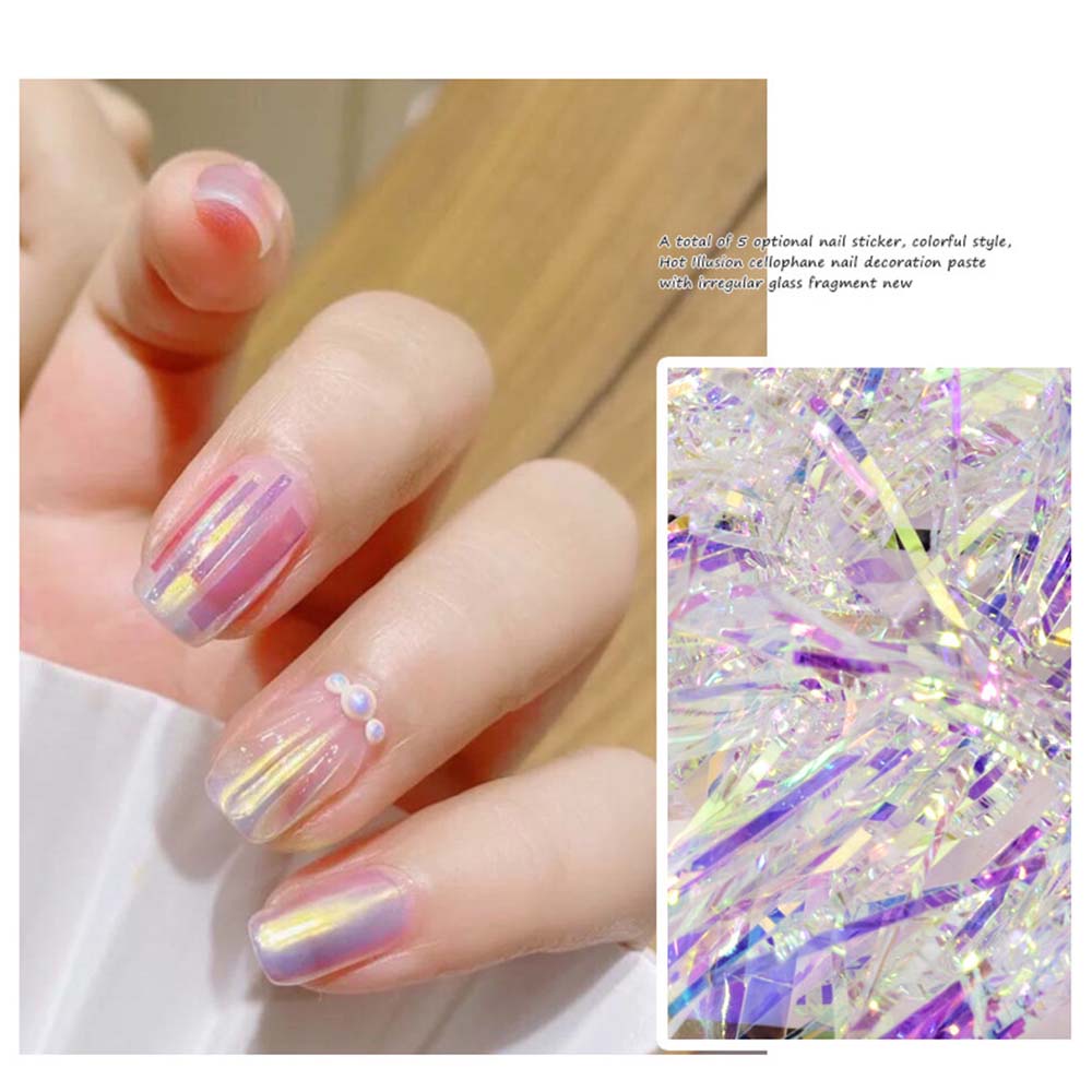 MXBEAUTY Irregular Aurora Cellophane Fragments Colorful Transfer Paper Nail Foil Film Gradient Mirror Glitter Decal DIY Laser Irregular Strip Candy Paper Manicure Tools Nail Stickers