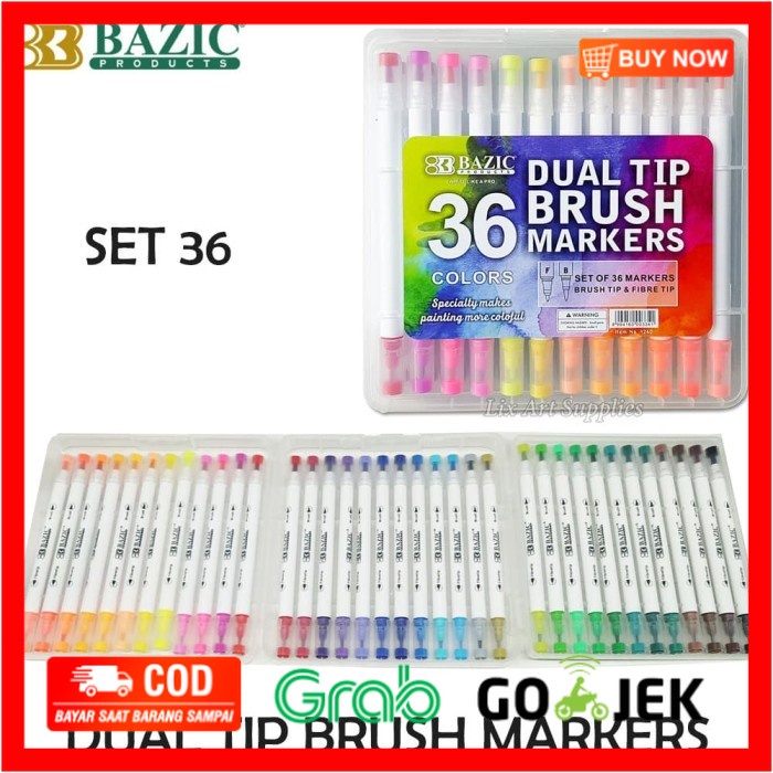 

(BISA COD) BAZIC Dual Tip Brush Pen Set 36 Colors