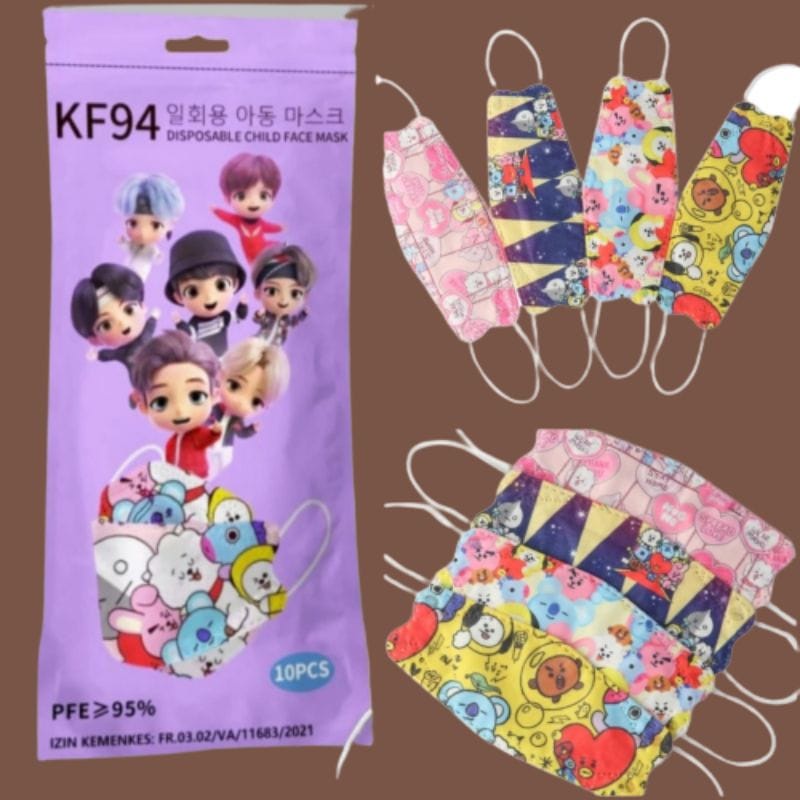 MASKER KF94 ANAK KARAKTER BTS ANIMASI ISI 10PCS / PACK