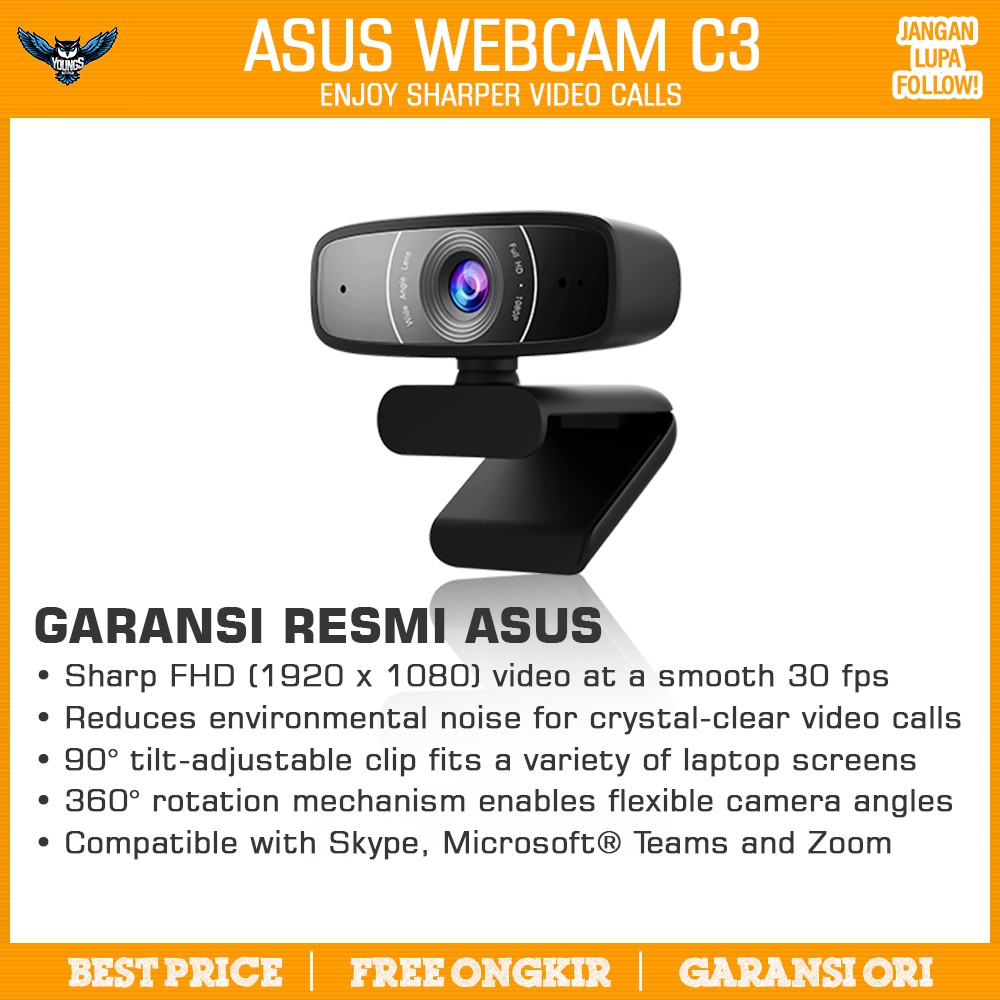 ASUS Webcam C3 USB Camera with 1080P 30 FPS Recording &amp; Mic