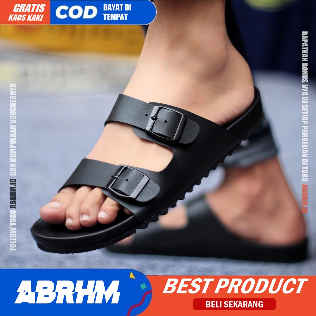 ABRHM x GAF Sandal Slide Pria Sandal Slop Pria Kulit Pu Sendal Slop Cowok / Cowo Ori Keren Kekinian