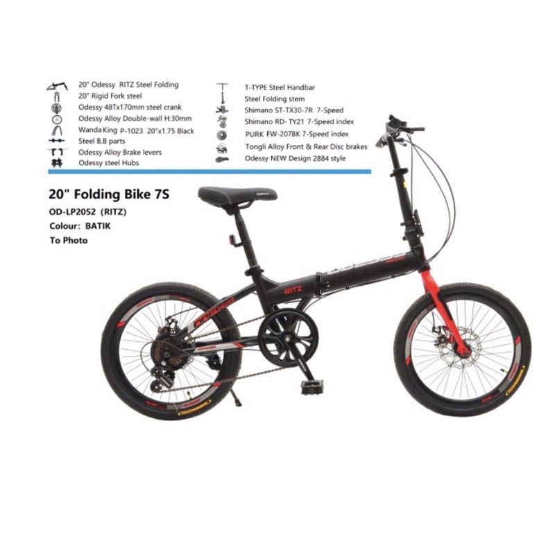 Sepeda Lipat Odessy Ritz 16 20 inch Shimano Original not lunox Garansi SNI Bisa Kredit cicilan cicil-Black Red