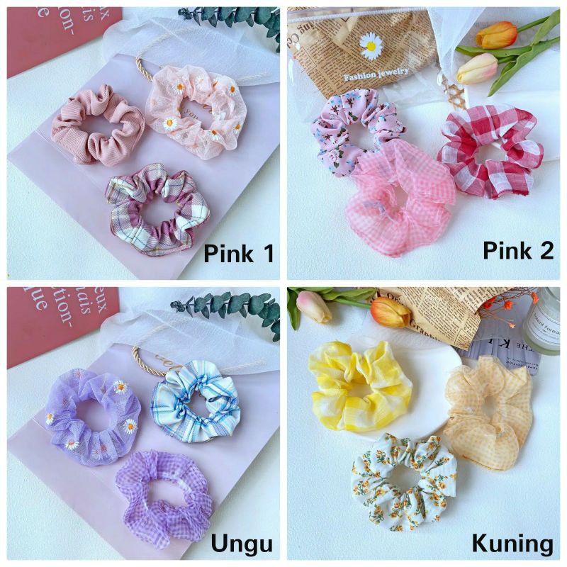 Ikat rambut set 3pcs hair band korea Scrunchies aksesoris rambut