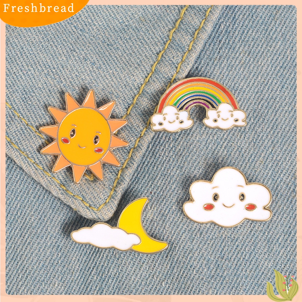 Fresh| Bros Pin Enamel Desain Kartun Matahari Bulan Awan Pelangi Untuk Kerah Tas