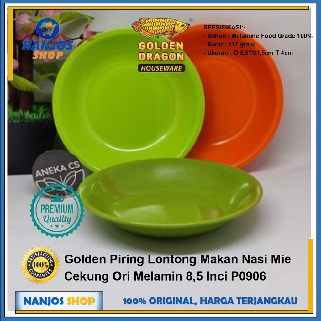 Golden Piring Lontong Makan Nasi Mie Cekung Ori Melamin 8,5 Inci P0906