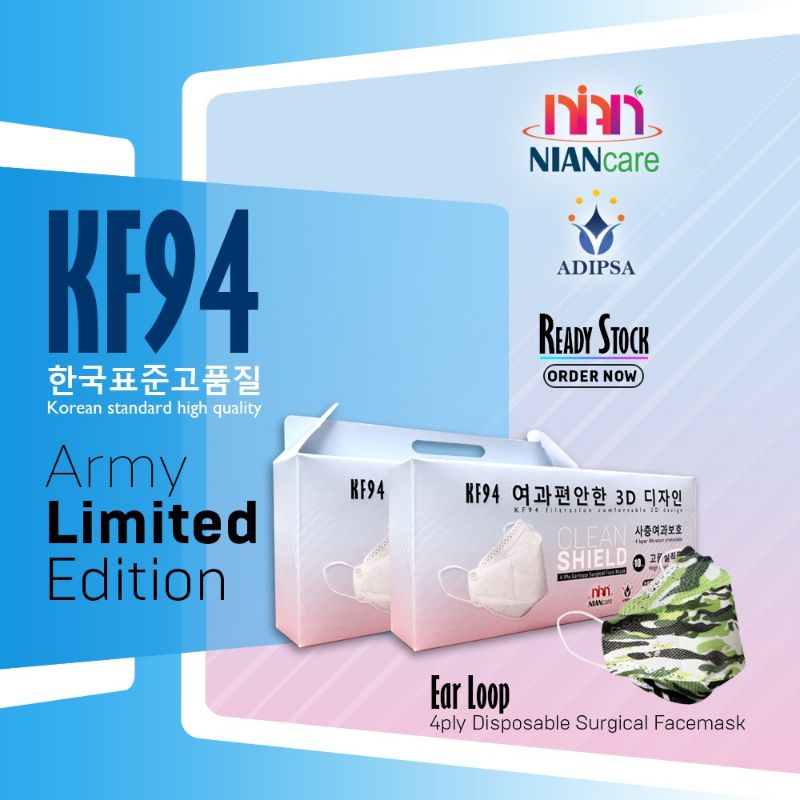 Masker KF94 Nian Care 4 Ply Earloop Disposable Surgical Face Mask (ARMY)