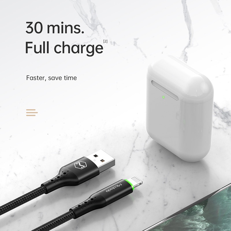 MCDODO Kabel Charger Lightning Fast Charging Auto Disconnect 3A 1.8 Meter - CA-7411 - Black