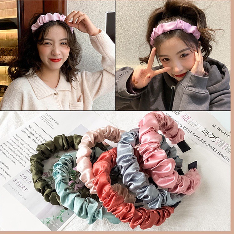 BANDO SCRUNCHIE KOREA KEKINIAN TERBARU BANDO KERUT HEADBAND RUFFLE POLOS DAN MOTIF BISA COD IMF