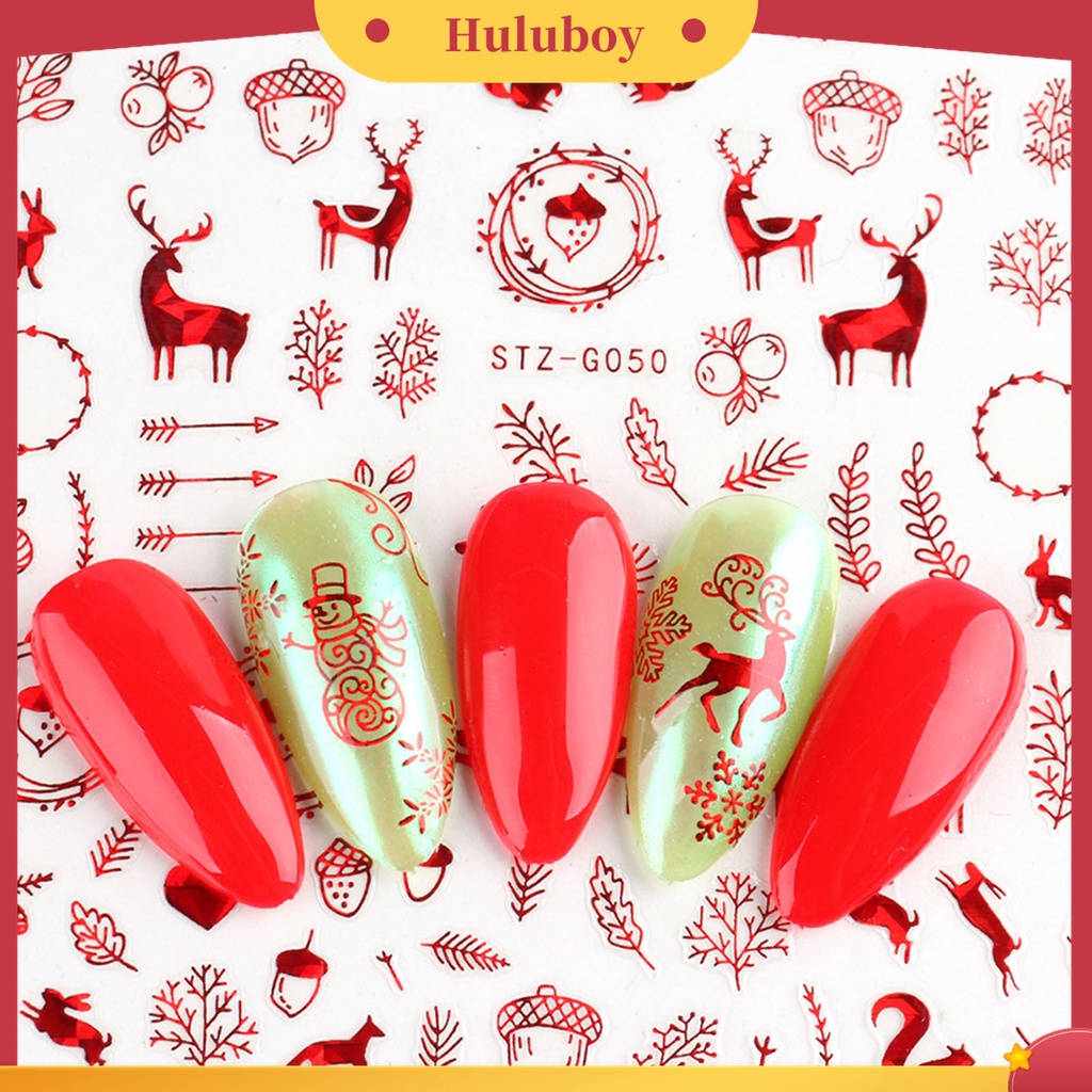 Huluboy Huluboy♡ Stiker Kuku Motif Rusa / Snowflake / Snowman Untuk Dekorasi Nail Art / Manicure DIY