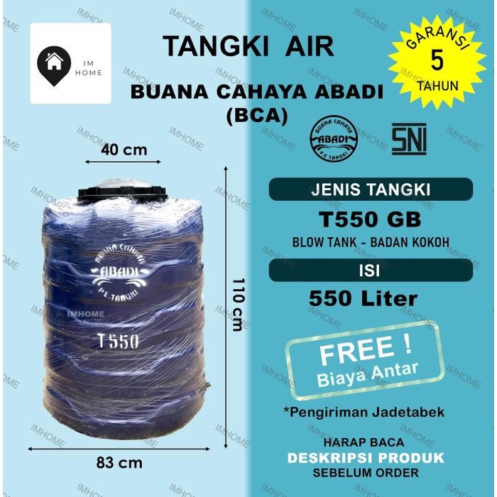 Toren Air Tangki / Toren Air Bca 500 Liter Model Gelombang Aqua T550 Murah