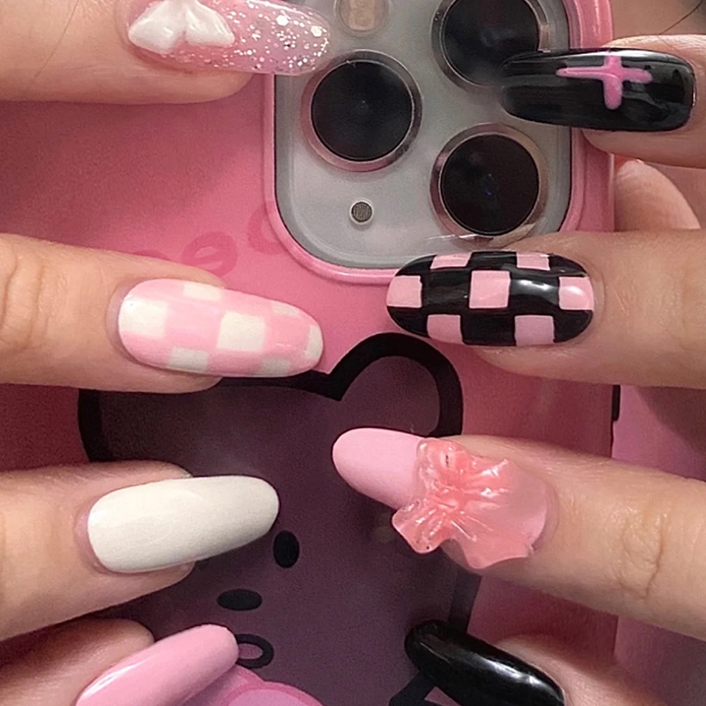 24pcs Kuku Palsu Anti Air Dengan Lem Untuk Manicure