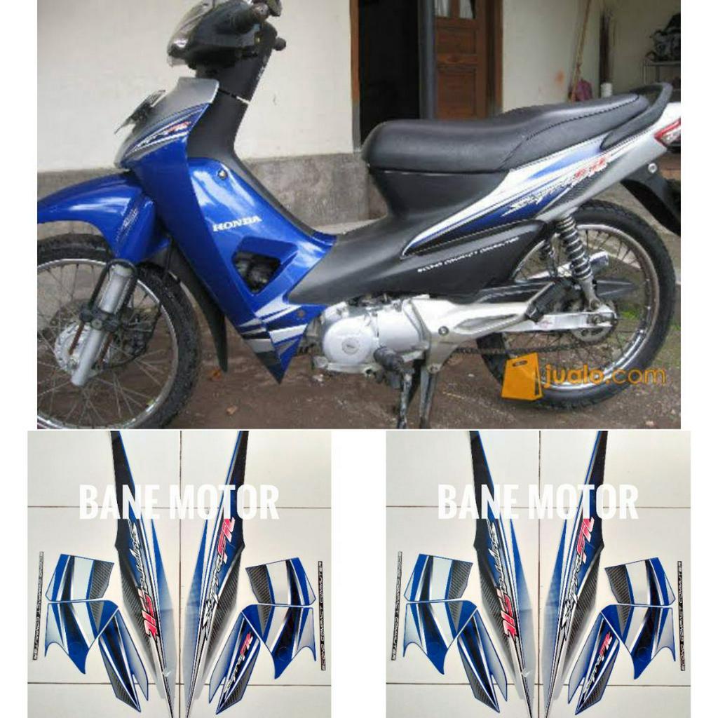 PROMO.. stiker body Supra Fit New silver biru - striping - stiker motor Honda Supra Fit New sil