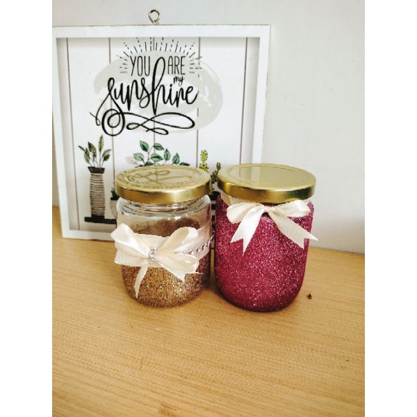 mason jar gliter pink n gold / jar kaca aesthetic