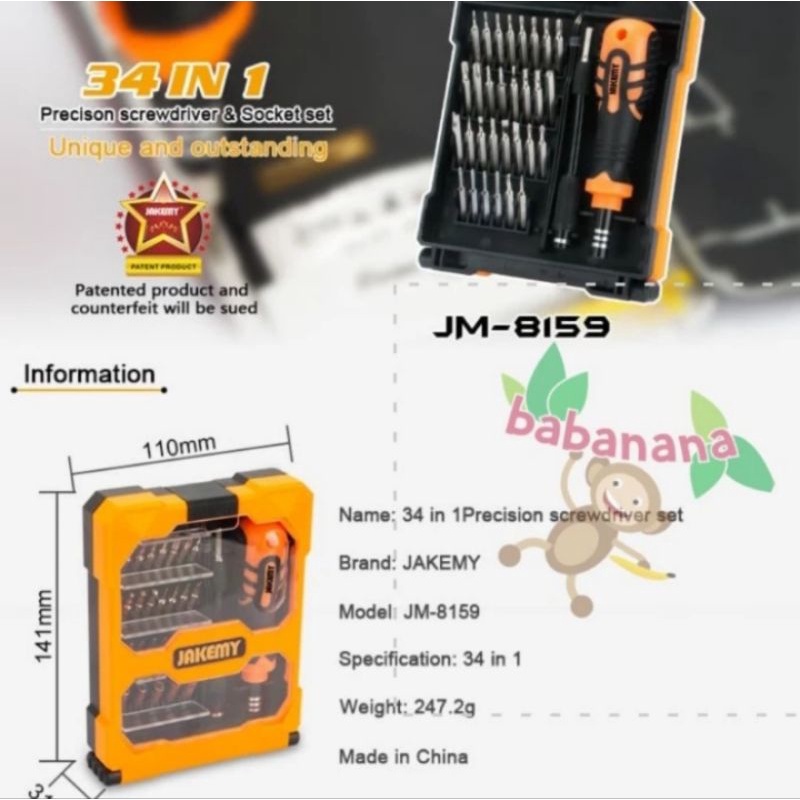 Jakemy JM-8159 34 in 1 obeng set screwdriver hex tool kit laptop hp