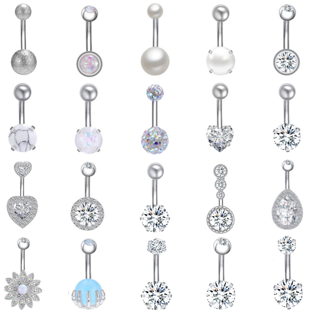 Crystal Navel Piercing Rose Gold Navel Rings Stainless Steel Navel Belly Rings Cubic Zircon Heart Belly Button Rings Body Piercing Jewelry