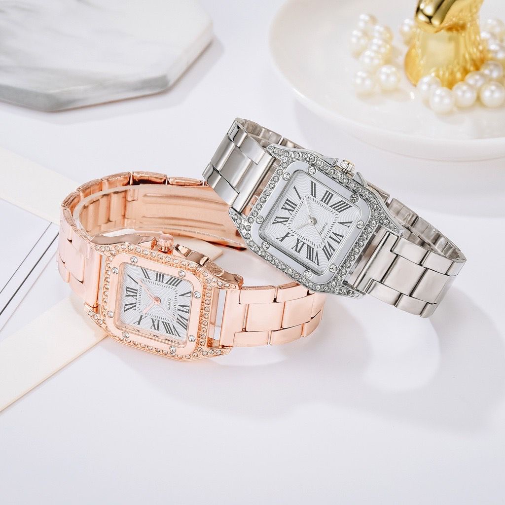 BAJ JAM TANGAN WANITA SEGI DIAMOND ANALOG CASUAL RANTAI IMPORT MURAH HARGA GROSIR COUPLE PRIA CT005