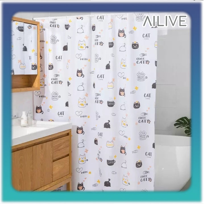 Tirai Kamar Mandi Motif 180x180cm Anti Air PEVA / Shower Curtain Bathroom / Tirai Shower Tebal Premium