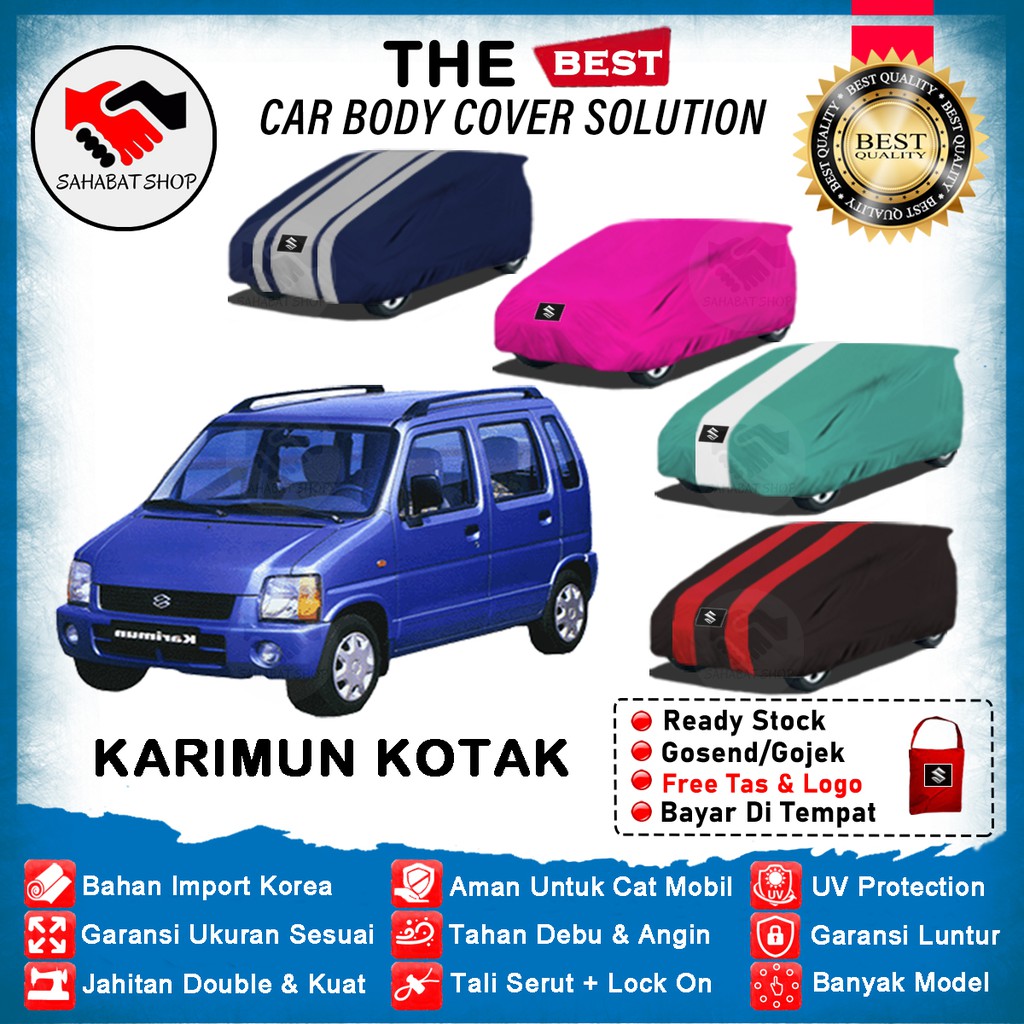 Sahabat Body Cover Mobil Karimun Kotak / Sarung Penutup Karimun Kotak Outdoor 1999 2000 2001 2002 2003 2004 2005 2006 / Tutup Mantel Selimut Jas Mantol Kerudung Pelindung Kelambu Terpal Pembungkus Suzuki Karimun Anti Air Waterproof Model Biru