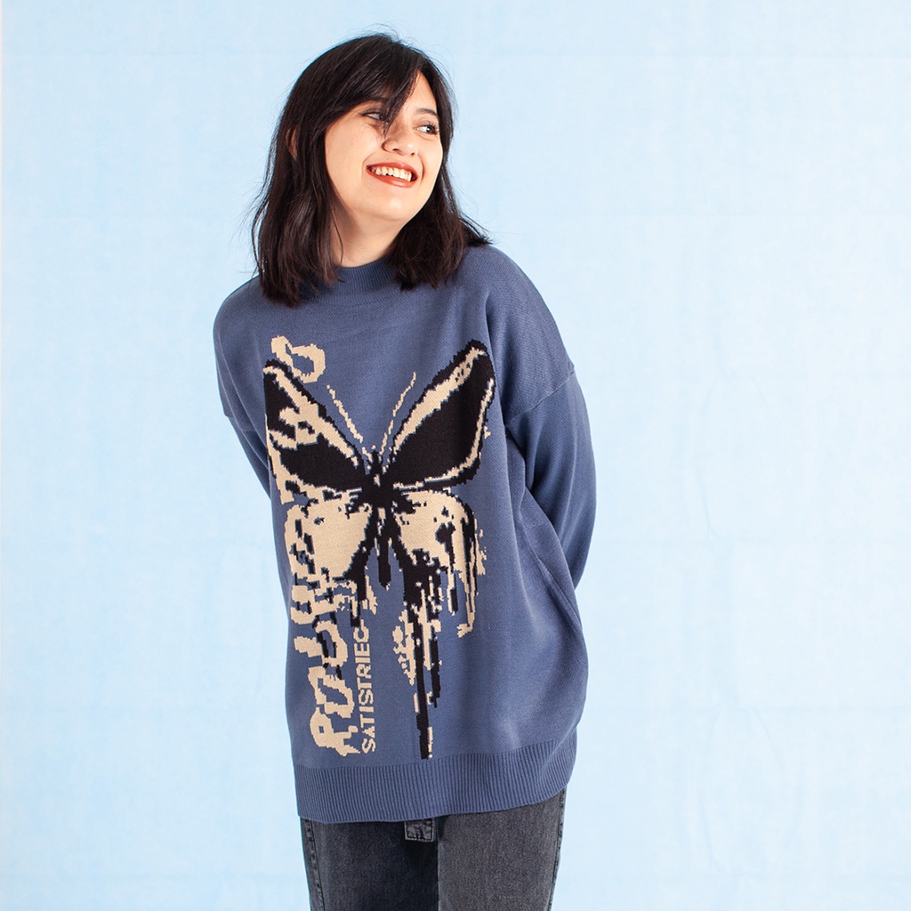 Yesyou Butterfly Blue Jeans Oversized Knitwear