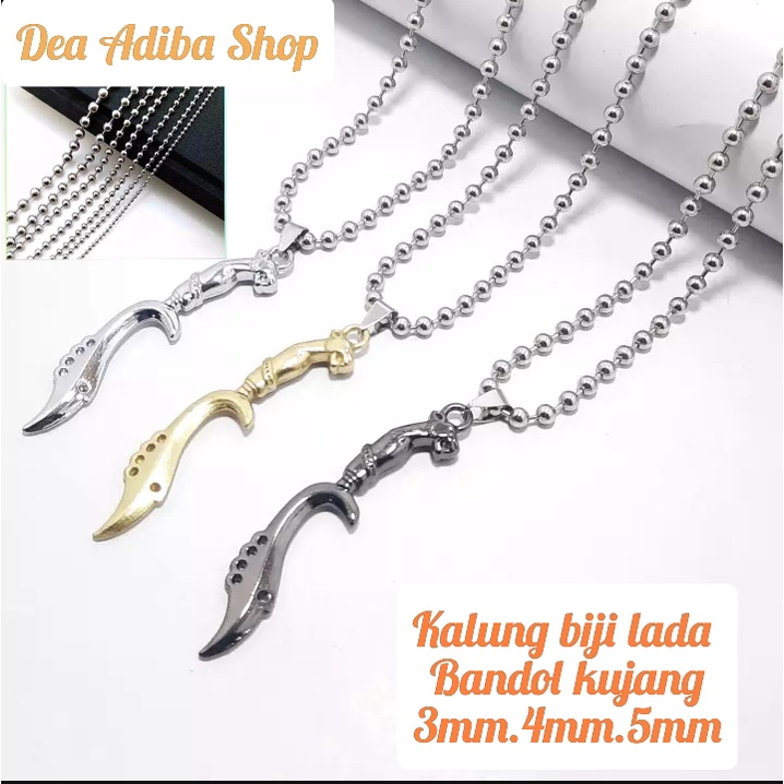 9.9 SUPER SHOPING DAY Kalung Biji Lada Free Bandul Kujang 3mm 4mm 5mm Aksesoris Pria Liontin Baja Titanium Anti Karat Garansi 1 Tahun