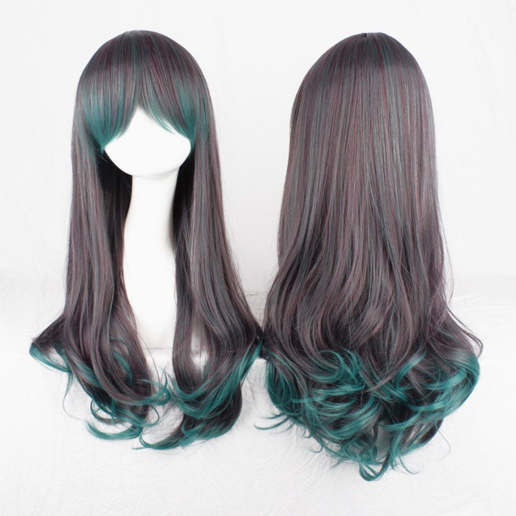 LOL-44 wig daily lolita rambut palsu panjang wanita gradasi gray hijau