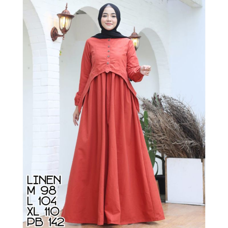 gamis linen dan fanel wanita