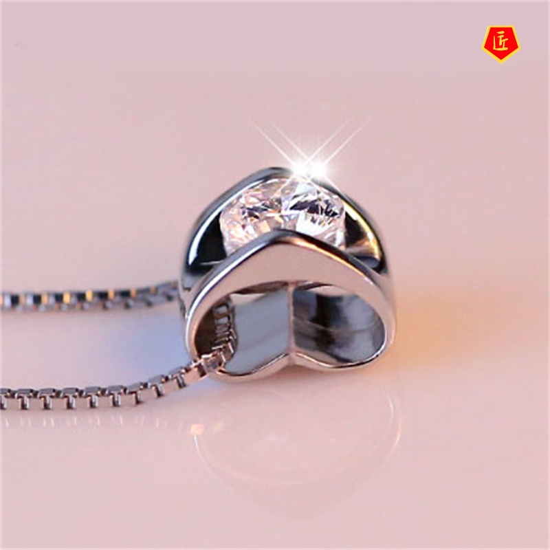 [Ready Stock]Korean Style Women's Fashion Crystal Pendant Zircon Heart-Shaped Necklace Simple Temperament