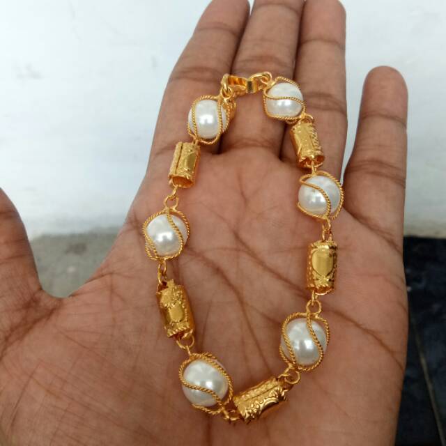  Gelang  mutiara shell kurung bambu lapis emas  24k  Shopee 